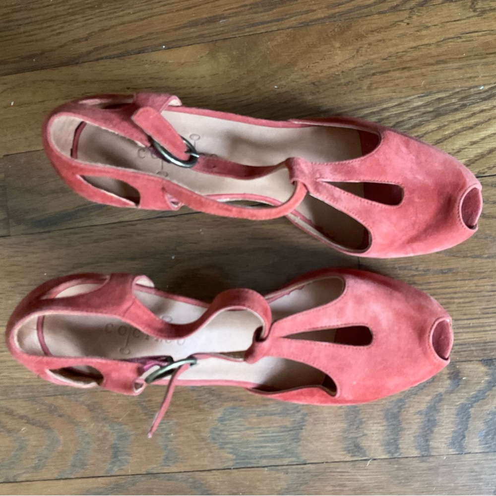 Orangey red suede Coclico open toed shoes